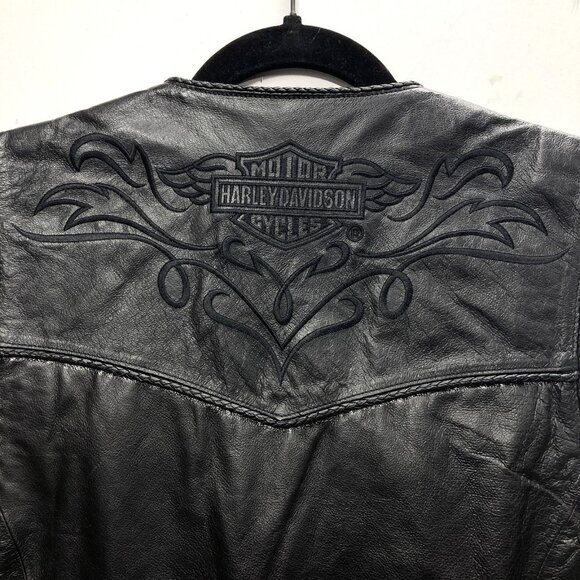 Harley Davidson Black Leather Biker‎ Vest, Women's Large, Embroidered Logo, NEW - Picture 7 of 12